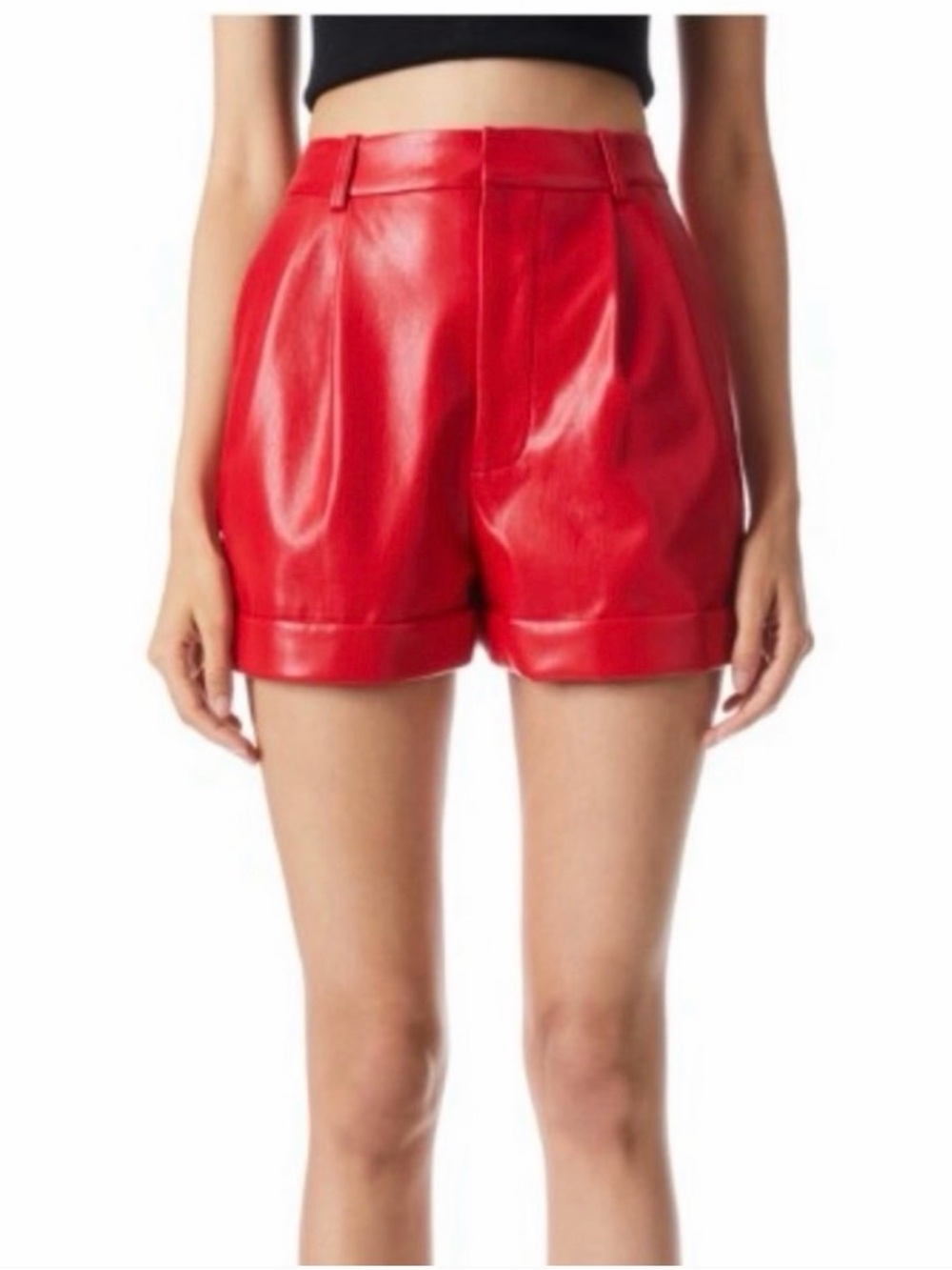 Alice+Olivia Red Faux Leather High-Waist Women's Shorts Size 6